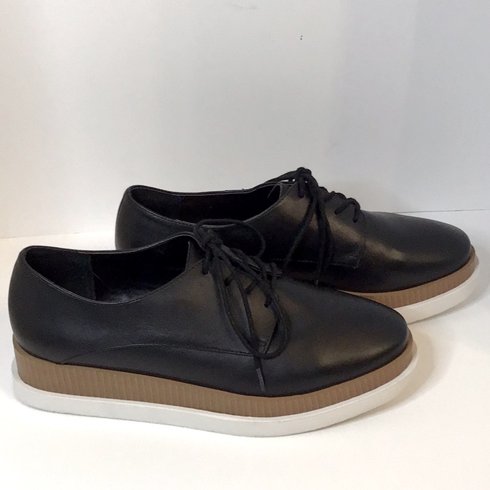 BLEECKER & BAND GREER BLACK AND BROWN an WHITE LEATHER PLATFORM SHOES SZ 9 M